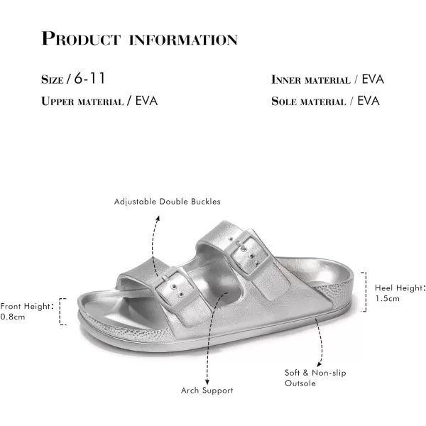 FUNKYMONKEY Women's Comfort Slides Double Buckle Adjustable EVA Flat Sandals
