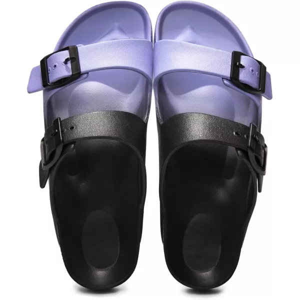 FUNKYMONKEY Women's Comfort Slides Double Buckle Adjustable EVA Flat Sandals