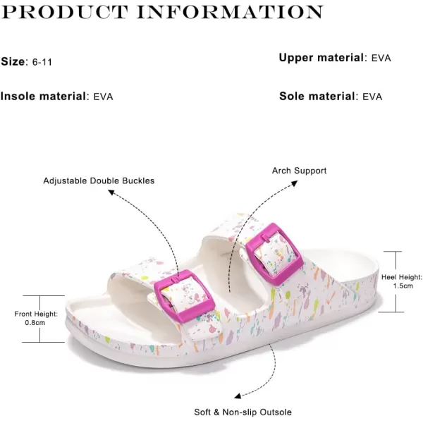 FUNKYMONKEY Women's Comfort Slides Double Buckle Adjustable EVA Flat Sandals