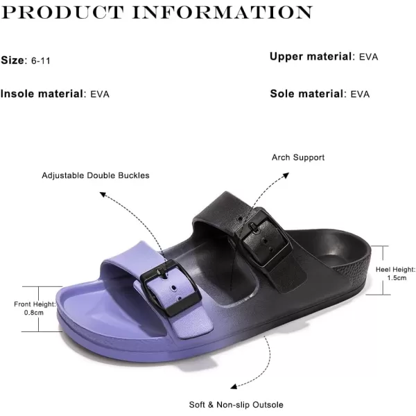 FUNKYMONKEY Women's Comfort Slides Double Buckle Adjustable EVA Flat Sandals