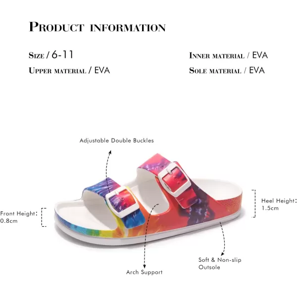 FUNKYMONKEY Women's Comfort Slides Double Buckle Adjustable EVA Flat Sandals