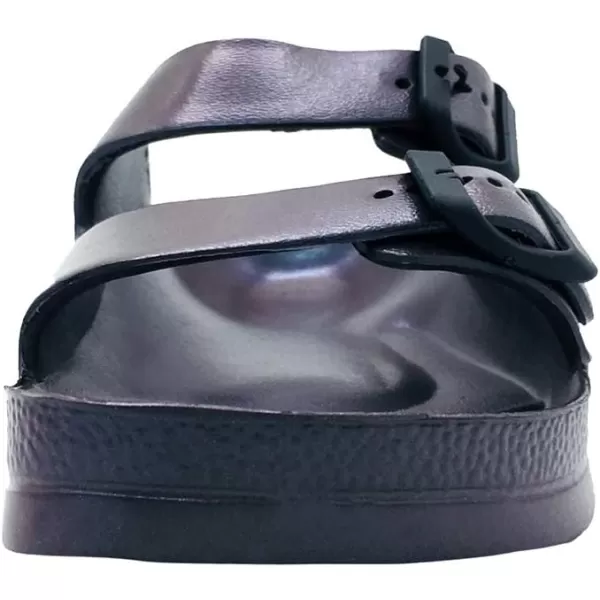 FUNKYMONKEY Women's Comfort Slides Double Buckle Adjustable EVA Flat Sandals