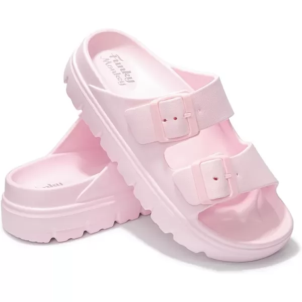 FUNKYMONKEY Women's Comfort Slides Double Buckle Adjustable EVA Flat Sandals