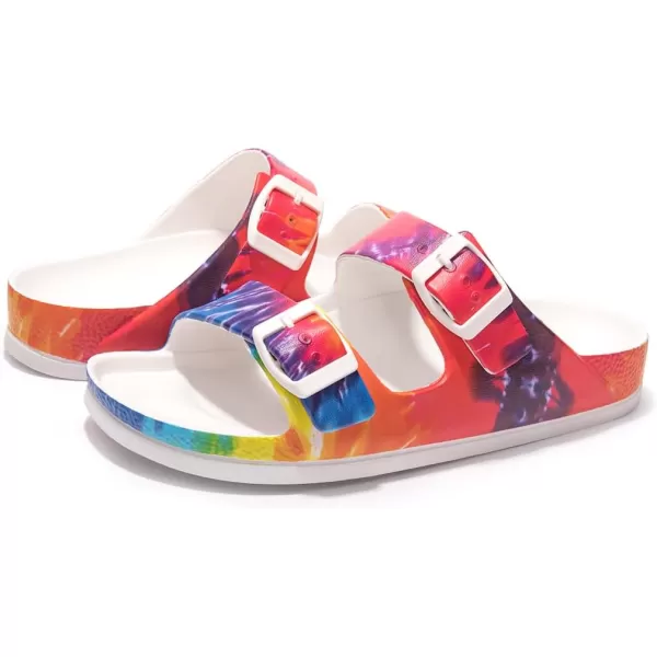 FUNKYMONKEY Women's Comfort Slides Double Buckle Adjustable EVA Flat Sandals