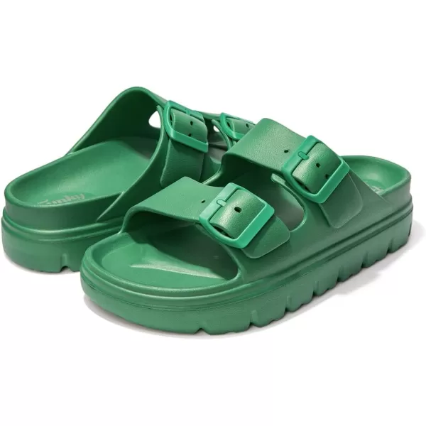 FUNKYMONKEY Women's Comfort Slides Double Buckle Adjustable EVA Flat Sandals