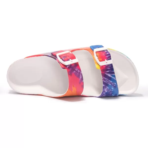 FUNKYMONKEY Women's Comfort Slides Double Buckle Adjustable EVA Flat Sandals