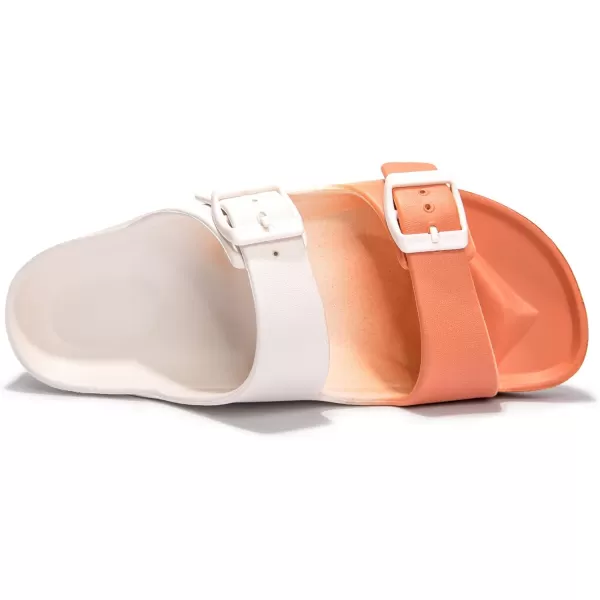 FUNKYMONKEY Women's Comfort Slides Double Buckle Adjustable EVA Flat Sandals