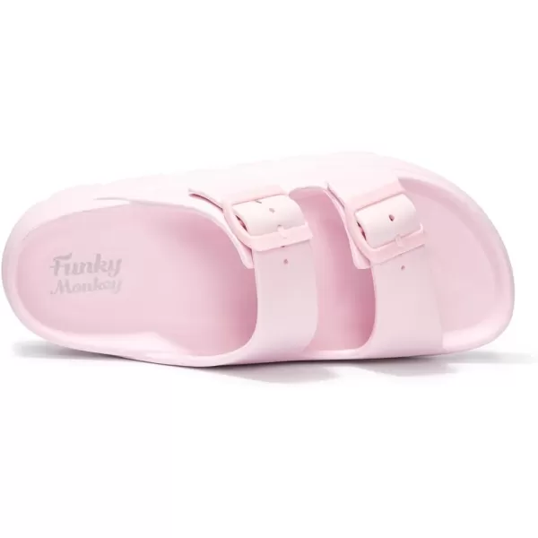FUNKYMONKEY Women's Comfort Slides Double Buckle Adjustable EVA Flat Sandals