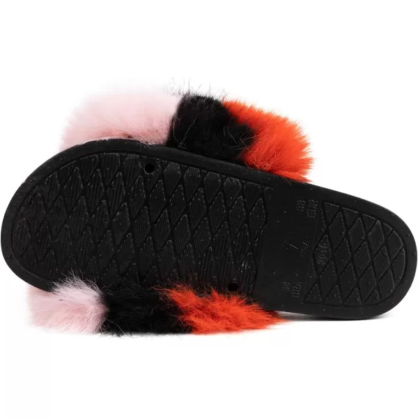 FUNKYMONKEY Women's Slides Faux Fur Cute Slip On Fuzzy Slippers Comfort Flat Sandals