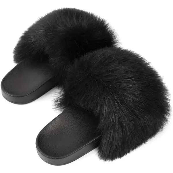 FUNKYMONKEY Women's Slides Faux Fur Cute Slip On Fuzzy Slippers Comfort Flat Sandals