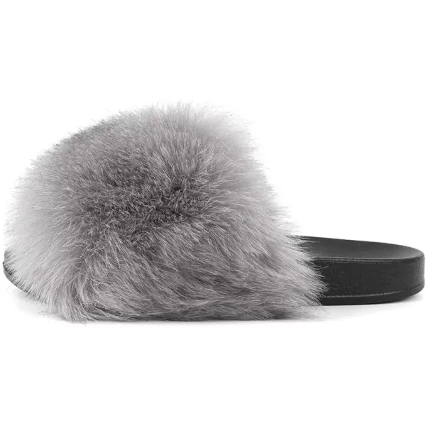 FUNKYMONKEY Women's Slides Faux Fur Cute Slip On Fuzzy Slippers Comfort Flat Sandals