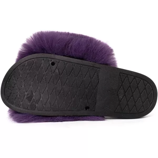 FUNKYMONKEY Women's Slides Faux Fur Cute Slip On Fuzzy Slippers Comfort Flat Sandals