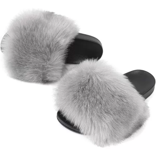 FUNKYMONKEY Women's Slides Faux Fur Cute Slip On Fuzzy Slippers Comfort Flat Sandals