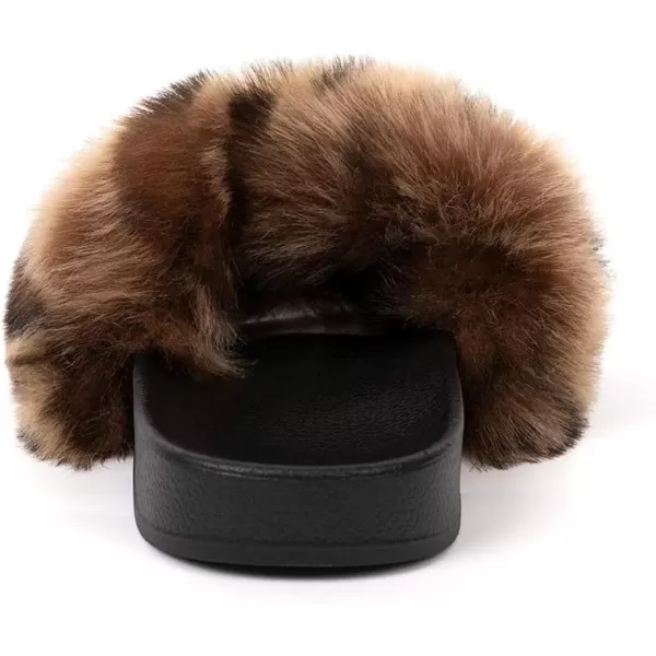 FUNKYMONKEY Women's Slides Faux Fur Cute Slip On Fuzzy Slippers Comfort Flat Sandals