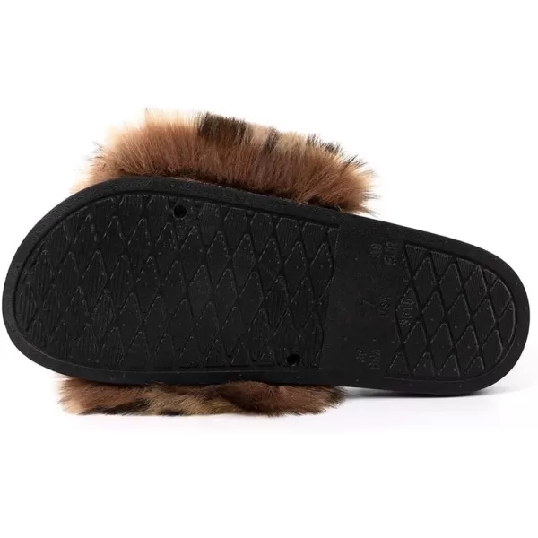 FUNKYMONKEY Women's Slides Faux Fur Cute Slip On Fuzzy Slippers Comfort Flat Sandals