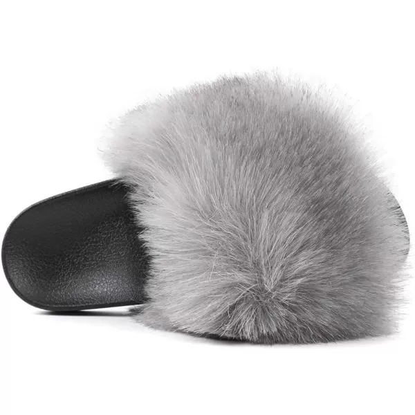 FUNKYMONKEY Women's Slides Faux Fur Cute Slip On Fuzzy Slippers Comfort Flat Sandals