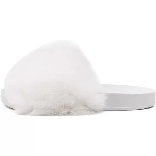 FUNKYMONKEY Women's Slides Faux Fur Cute Slip On Fuzzy Slippers Comfort Flat Sandals