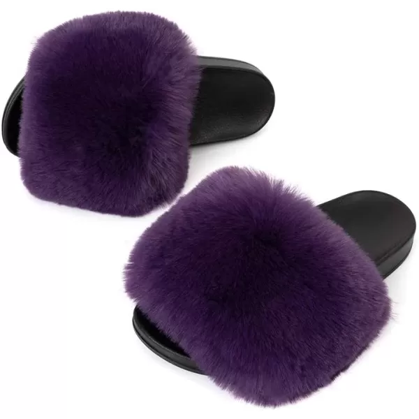 FUNKYMONKEY Women's Slides Faux Fur Cute Slip On Fuzzy Slippers Comfort Flat Sandals