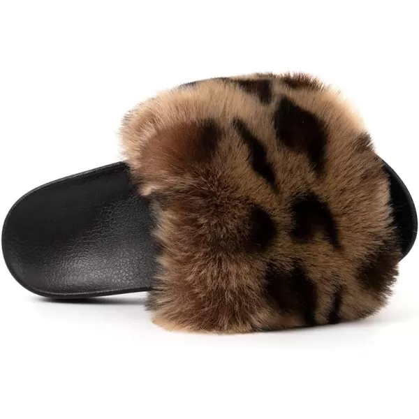 FUNKYMONKEY Women's Slides Faux Fur Cute Slip On Fuzzy Slippers Comfort Flat Sandals