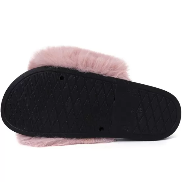 FUNKYMONKEY Women's Slides Faux Fur Cute Slip On Fuzzy Slippers Comfort Flat Sandals