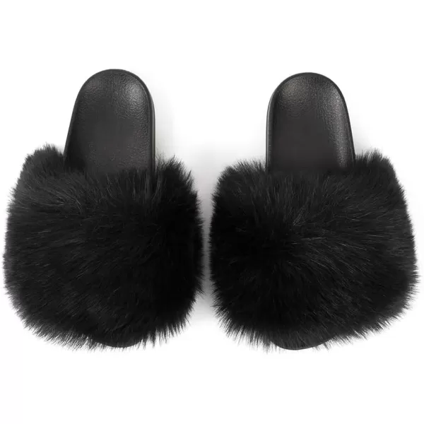 FUNKYMONKEY Women's Slides Faux Fur Cute Slip On Fuzzy Slippers Comfort Flat Sandals