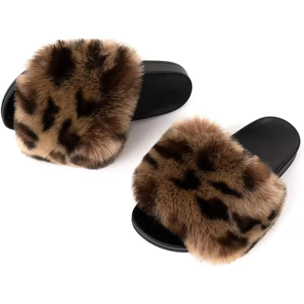 FUNKYMONKEY Women's Slides Faux Fur Cute Slip On Fuzzy Slippers Comfort Flat Sandals