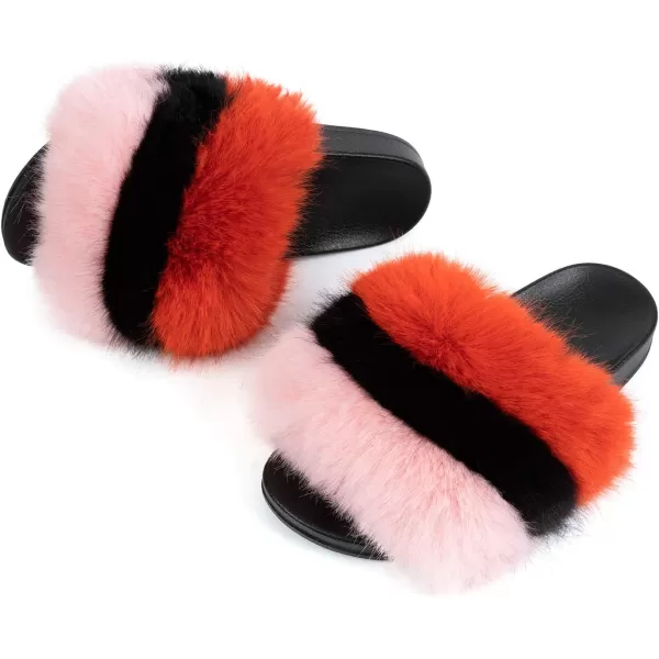 FUNKYMONKEY Women's Slides Faux Fur Cute Slip On Fuzzy Slippers Comfort Flat Sandals