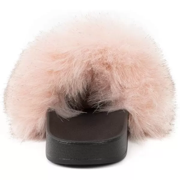 FUNKYMONKEY Women's Slides Faux Fur Cute Slip On Fuzzy Slippers Comfort Flat Sandals