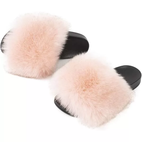 FUNKYMONKEY Women's Slides Faux Fur Cute Slip On Fuzzy Slippers Comfort Flat Sandals