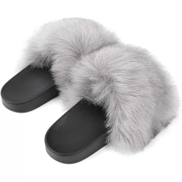 FUNKYMONKEY Women's Slides Faux Fur Cute Slip On Fuzzy Slippers Comfort Flat Sandals