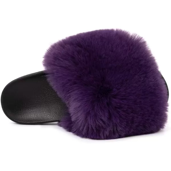 FUNKYMONKEY Women's Slides Faux Fur Cute Slip On Fuzzy Slippers Comfort Flat Sandals