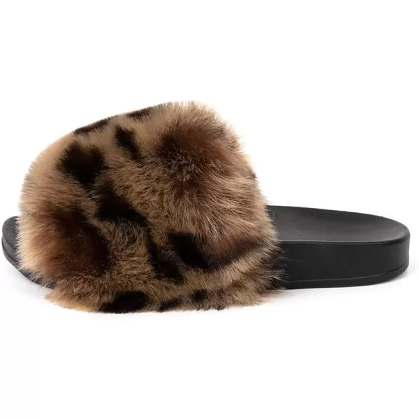 FUNKYMONKEY Women's Slides Faux Fur Cute Slip On Fuzzy Slippers Comfort Flat Sandals