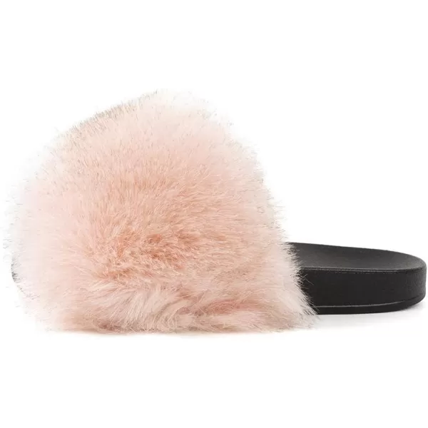 FUNKYMONKEY Women's Slides Faux Fur Cute Slip On Fuzzy Slippers Comfort Flat Sandals