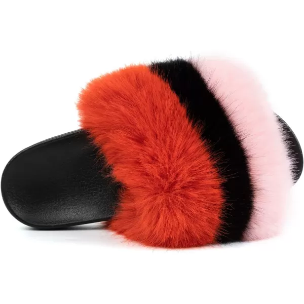 FUNKYMONKEY Women's Slides Faux Fur Cute Slip On Fuzzy Slippers Comfort Flat Sandals