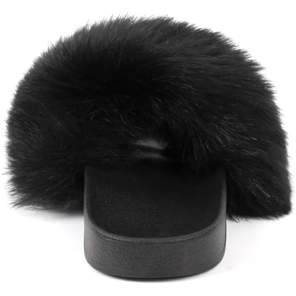 FUNKYMONKEY Women's Slides Faux Fur Cute Slip On Fuzzy Slippers Comfort Flat Sandals