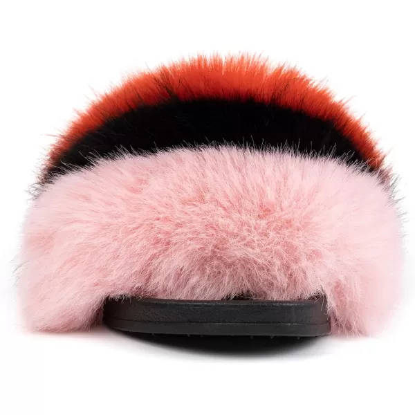 FUNKYMONKEY Women's Slides Faux Fur Cute Slip On Fuzzy Slippers Comfort Flat Sandals