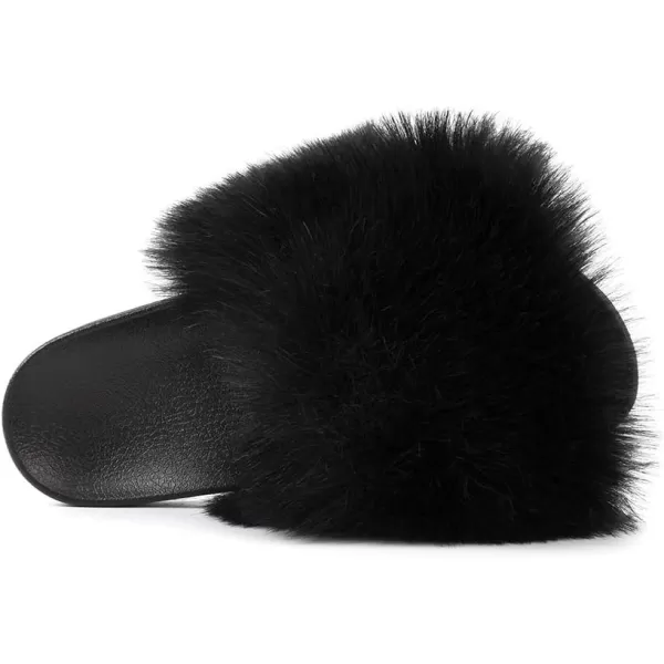 FUNKYMONKEY Women's Slides Faux Fur Cute Slip On Fuzzy Slippers Comfort Flat Sandals