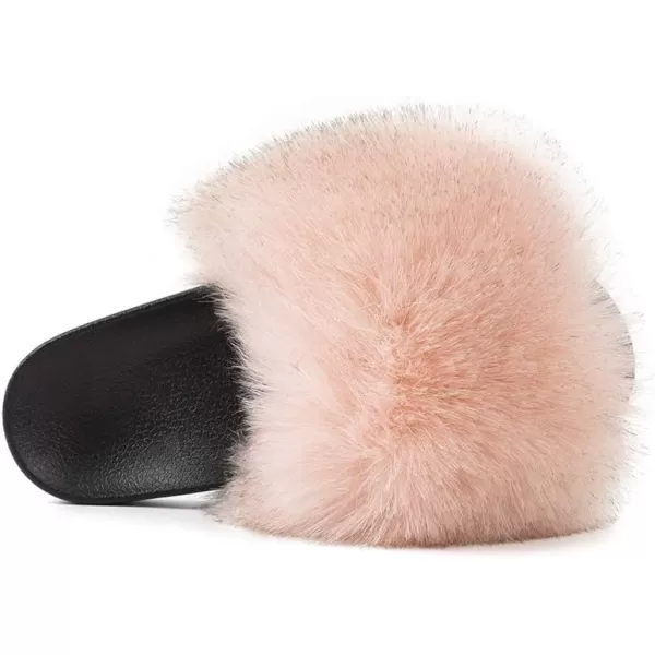FUNKYMONKEY Women's Slides Faux Fur Cute Slip On Fuzzy Slippers Comfort Flat Sandals