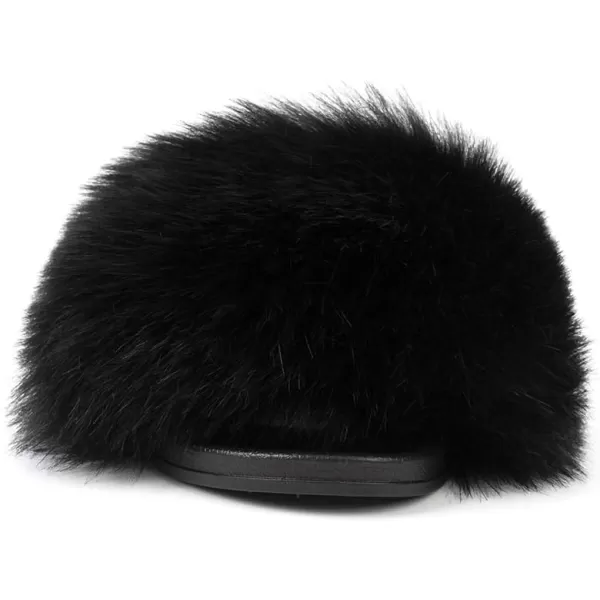 FUNKYMONKEY Women's Slides Faux Fur Cute Slip On Fuzzy Slippers Comfort Flat Sandals