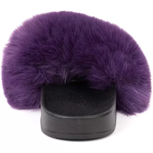 FUNKYMONKEY Women's Slides Faux Fur Cute Slip On Fuzzy Slippers Comfort Flat Sandals