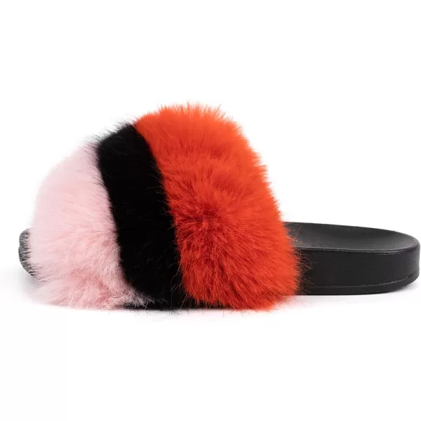 FUNKYMONKEY Women's Slides Faux Fur Cute Slip On Fuzzy Slippers Comfort Flat Sandals