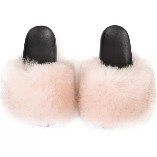 FUNKYMONKEY Women's Slides Faux Fur Cute Slip On Fuzzy Slippers Comfort Flat Sandals