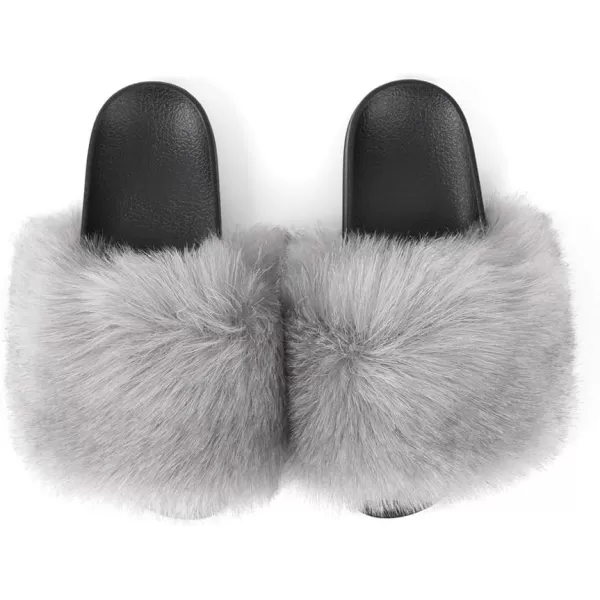 FUNKYMONKEY Women's Slides Faux Fur Cute Slip On Fuzzy Slippers Comfort Flat Sandals