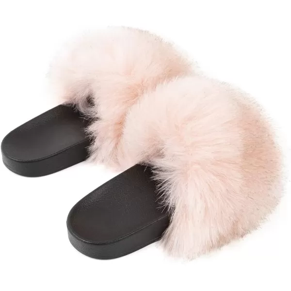FUNKYMONKEY Women's Slides Faux Fur Cute Slip On Fuzzy Slippers Comfort Flat Sandals