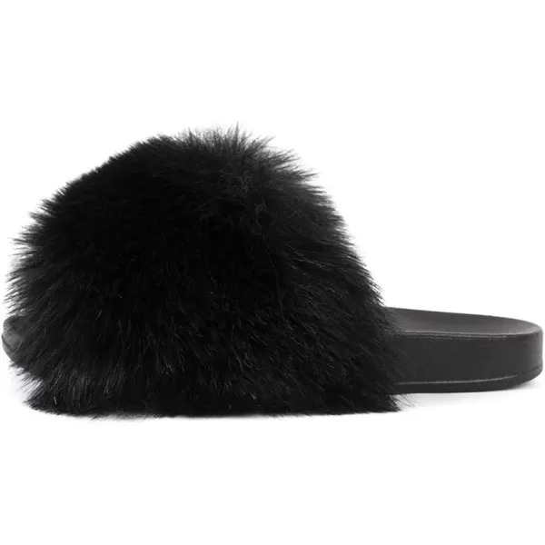 FUNKYMONKEY Women's Slides Faux Fur Cute Slip On Fuzzy Slippers Comfort Flat Sandals