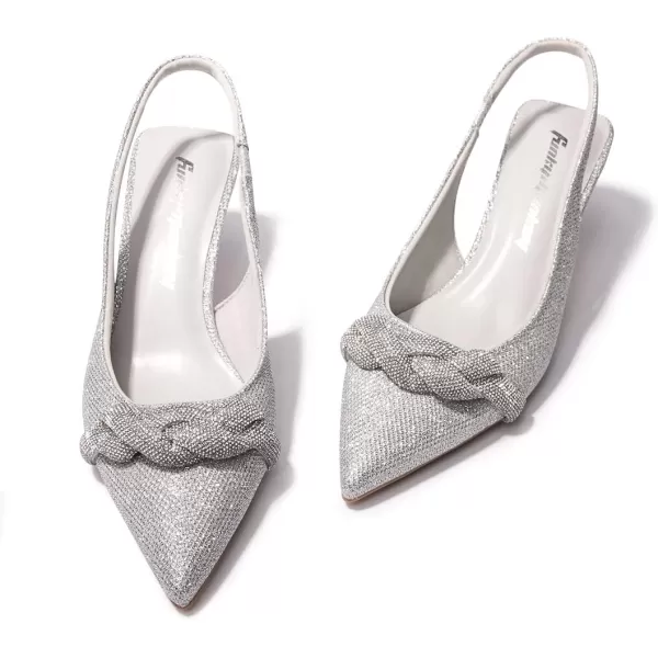 FUNKYMONKEY Women's Slingback Pumps Shoes, Elastic Strap Pointed Toe Kitten Heel Dress Wedding Party Shoes