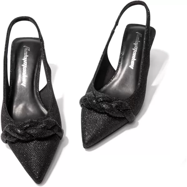 FUNKYMONKEY Women's Slingback Pumps Shoes, Elastic Strap Pointed Toe Kitten Heel Dress Wedding Party Shoes