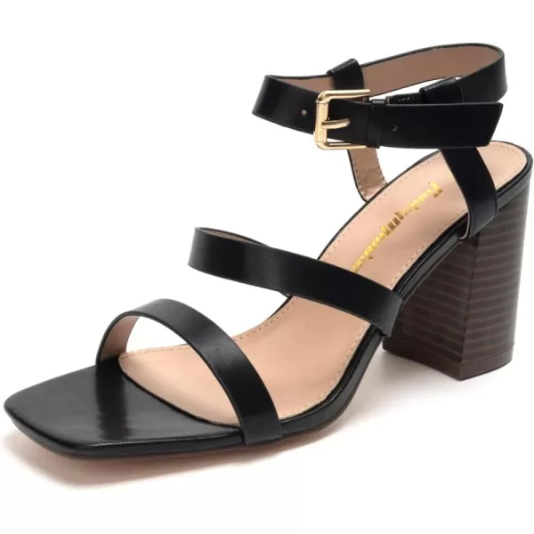 FUNKYMONKEY Heeled Sandal for Womens Chunky Heel Square Open Toe Ankle Strap Dress Sandals