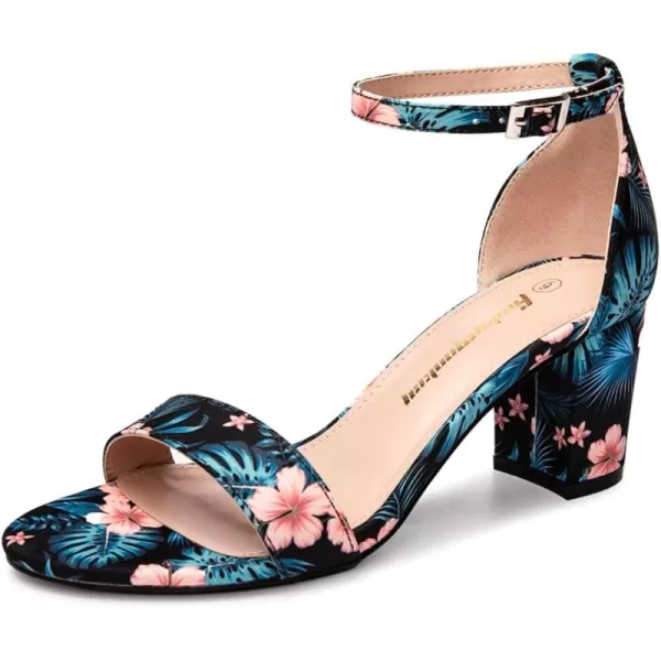 FUNKYMONKEY Women's Chunky High Heels Sandals,Two Strap Open Toe Ankle Strap Heeled Sandal,Party Wedding Strappy Buckle Sandals