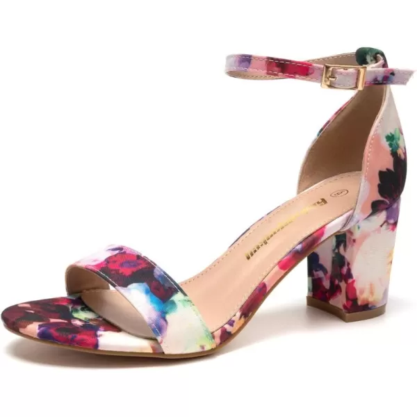 FUNKYMONKEY Women's Chunky High Heels Sandals,Two Strap Open Toe Ankle Strap Heeled Sandal,Party Wedding Strappy Buckle Sandals